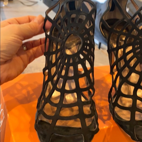 Roberto Cavalli black suede spiderweb zip heels - Picture 2 of 5